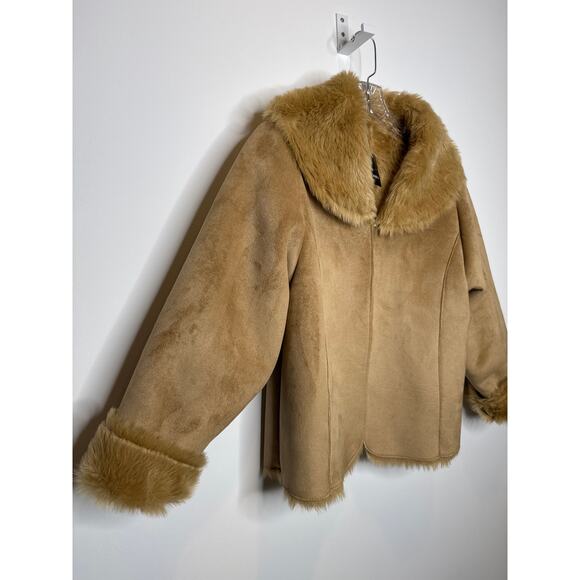 NWT Mixit Retro Faux Suede Fur large shawl collar Jacket coat Camel Brown large - Picture 5 of 15
